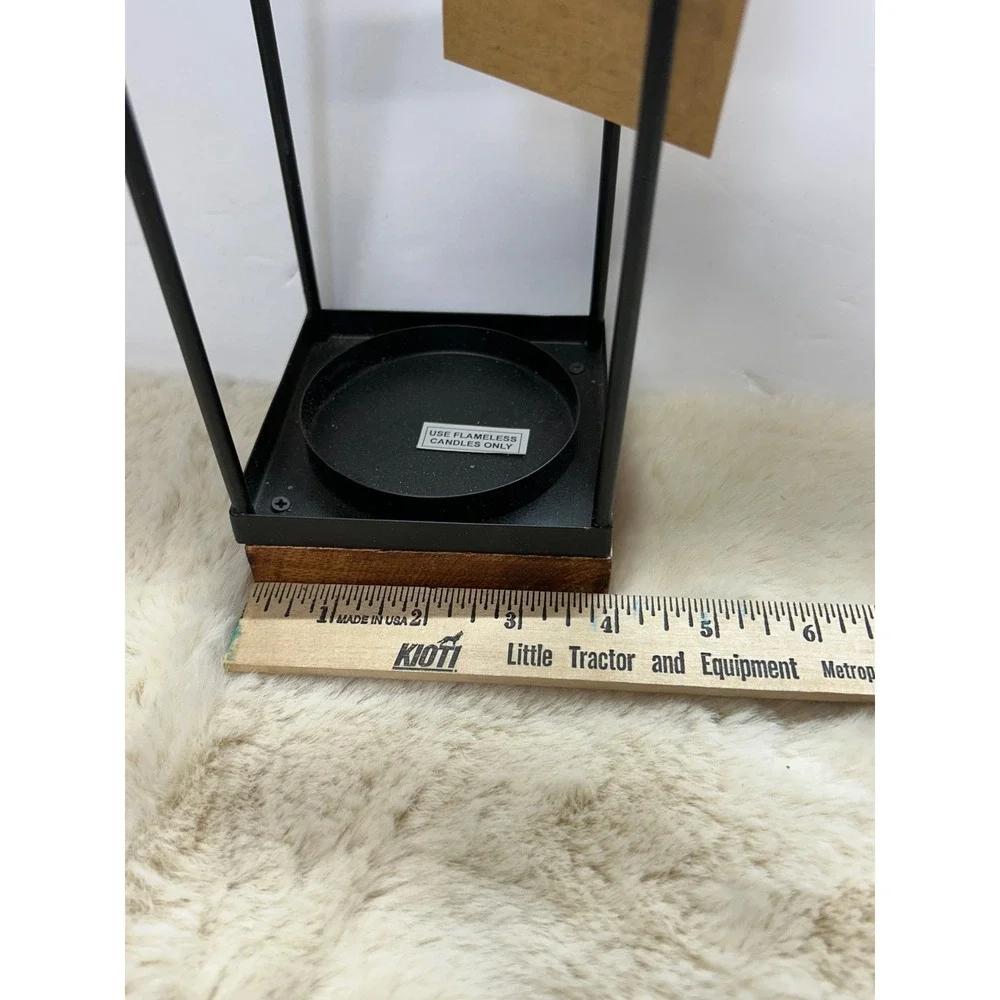 Sign of the Times Black Metal Lantern Wood Base Flameless‎ Candle Holder 303572